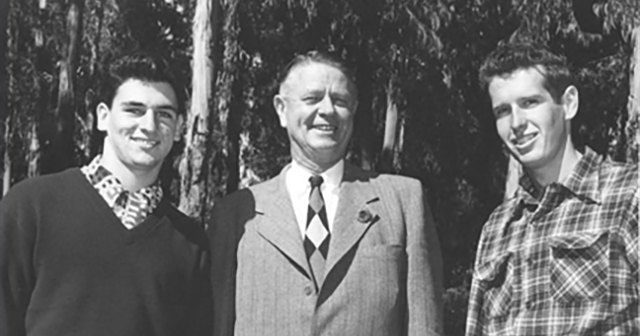 College president Charles S. Morris with student leaders at Coyote Point circa 1949