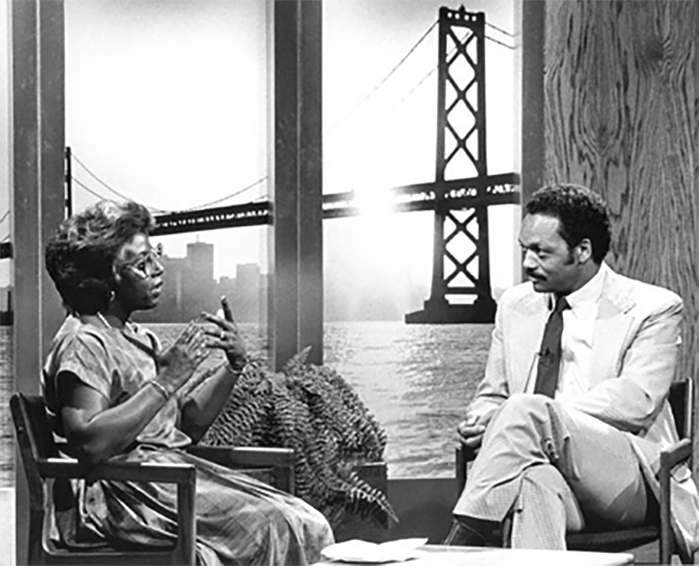 KCSM-TV’s Claire Mack interviews the Rev. Jesse Jackson