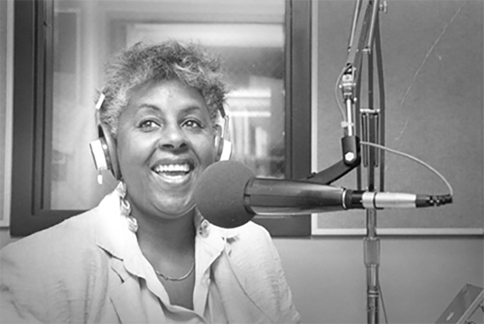 Claire Mack in the KCSM-FM studio