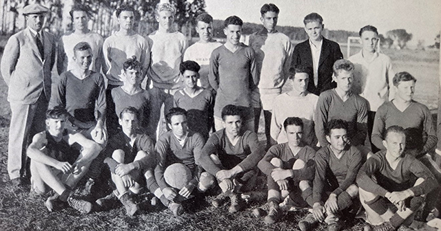 Coach Sam Francis is at far left in this 1931 yearbook photo