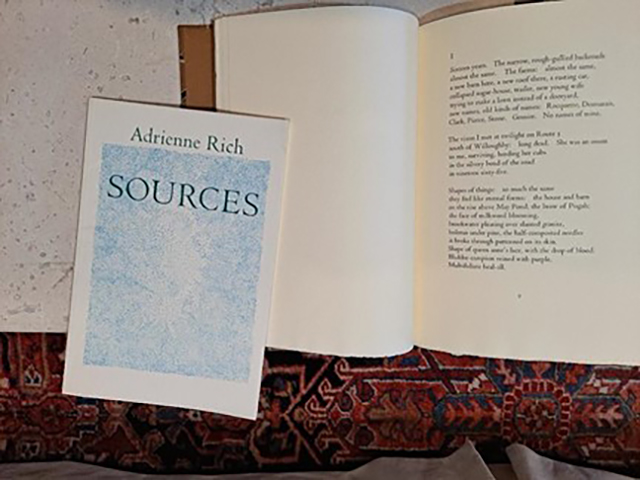 Robin Heyeck lugged thousands of sheets of paper up and down her hillside property after a landslide to print and publish Sources by poet Adrienne Rich