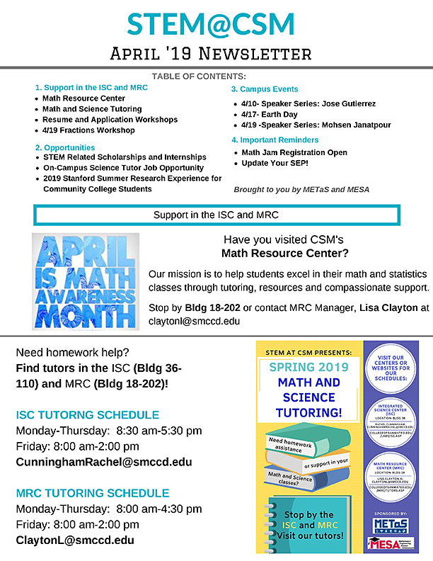 STEM@CSM Newsletter - April 2019