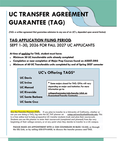 Fall 2026 UC TAG Flyer