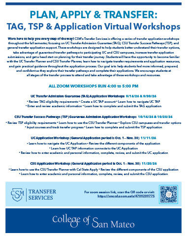 TAG, TSP & Application Virtual Workshops Flyer Virtual Workshops Flyer and PDF